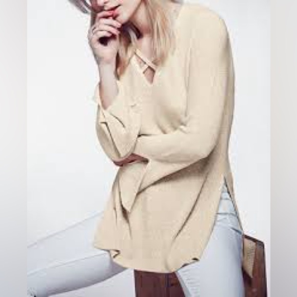 Free People Women’s Crisscross Tunic Sweater Cream Sz S